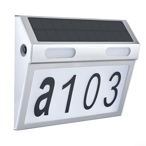 Números de casa inalámbricos con energía solar impermeable para luz de número de casa al aire libre con pantalla LED y carga solar de panel de silicio policristalino