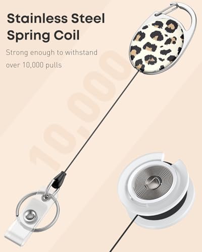 Uniclife Schlüsselband Ausziehbar, Leopardenprint Schlüsselanhänger Ausziehbar, Ausziehbarer Schlüsselanhänger, Retraktiler Ausweisclip für Schlüssel und ID-Karte, Hochfester Ausweishalter Karabiner