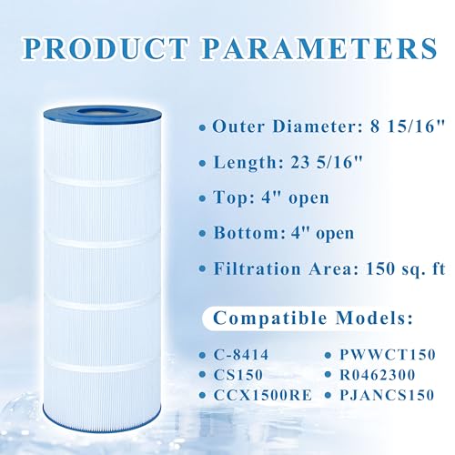 Pool Filter Compatible with Pro Clean 150, Jandy CS150, X-Stream CC1500, CCX1500RE, PWWCT150, PJANCS150, C-8414, FC-1287, 1 Pack