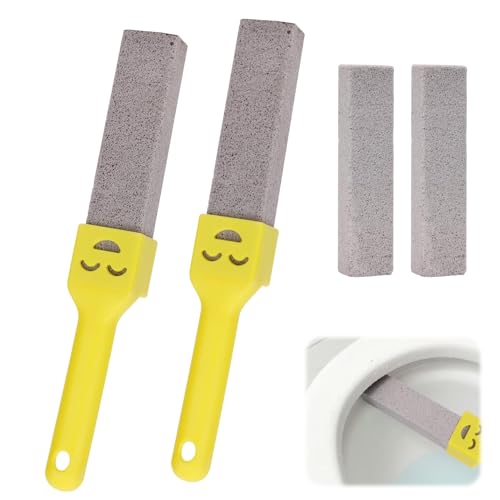 Pumice Stone for Toilet, 4Pcs Cleaning Pumice Stone with 2Pcs Plastic Handle Toilet Limescale Remover Replaceable Cleaning Brush for Kitchen Bathroom Pool Household