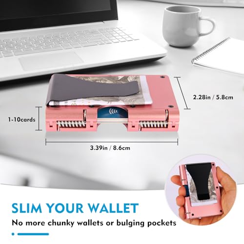 Wallet For Men - Reinvented Design Men's Wallet - Slim, Minimalistic & Seamless, Blocks RFID Scanners with a Money Clip (Aluminum Pink)3