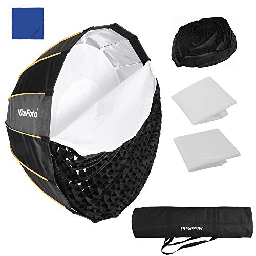NiceFoto 47.2 Inch Quick-up Paraguas Plegable Plegable Softbox con Rejilla Bolsa de Transporte Compatible con Aputure 120D Mark II / 300DII / 300X / Godox SL-60W y Otros Bowens Mount Flash Light