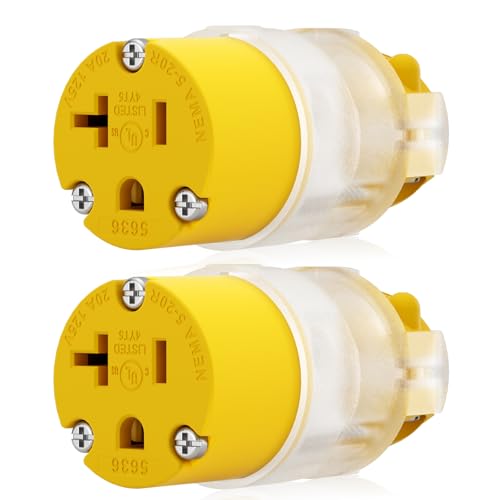 ELEGRP Lighted 20 Amp 125 Volt NEMA 5-20R 2 Pole 3 Wire Grounding Straight Blade Electrical Plug Replacement Cord Outlet Commercial Grade, Yellow, 2 Pack