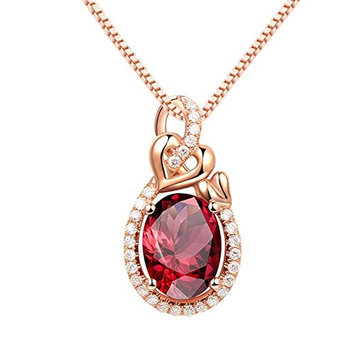 Collier en Or Rose pour femme contre les allergies, pendentif grenat 1.42 CT