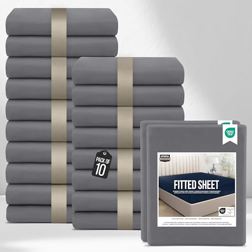 Utopia Bedding Fitted Sheet Double (Bulk Pack of 20), Grey - Deep Pocket 14 inch (35 cm) - Easy Care - Soft Brushed Microfibre Fabric - Shrinkage and Fade Resistant - Bottom Sheet