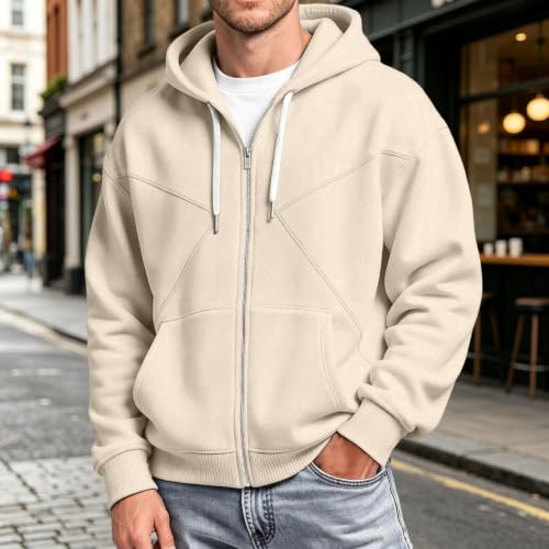 XINGJIAARTS Full Zip Hoodies For Men Drawstring Hooded Sweatshirts Oversized Long Sleeve Warm Zipper Track Jackets Casual - image 3