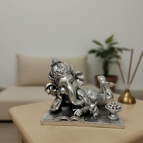 Image of 999 Silver Plated Ganesh Idol | Vastu Home Decor for Pooja Room, Mandir & Office | Lord Ganesha Statue for Blessings, Wisdom & Prosperity | Gift for Housewarming, Diwali & Car Dashboard