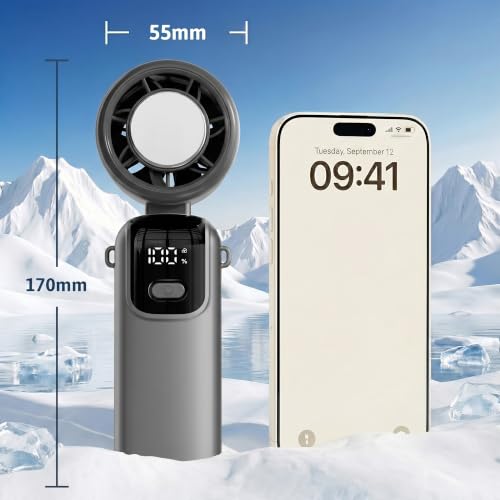 Image of OLV Mini Portable Hand Fan, 14000 RPM High Speed with Ice Frost Touch Mode, 2400mAh USB Rechargeable Battery, LED Battery Display, 90 Rotatable Mini Fan for Travel, Office, Makeup & Outdoor (Black)