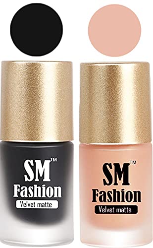 Image of Nail Polishes, Black-Peach Velvet Matte Nail Paint Combo Set of 2 Pcs 7ml each