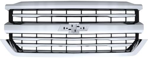 GeRRiT Front Bumper Grille Grill Chrome For 2016 2017 2018 Chevrolet Silverado 1500,Upper Grill Assembly Replacement for 84134045 84602489