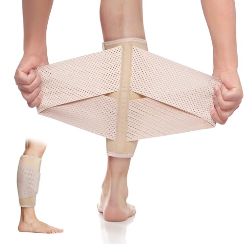 Image of Calf Brace Compression Sleeve for Torn Calf Muscle fit Men & Women, Innovative 2 Layer Elastic Bandage for Legs adds Extra Pressure for Strain, Swelling, Cramps, Varicose Vein -S /M (Beige)