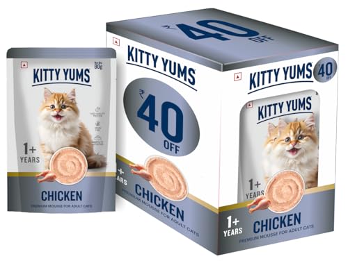 Image of Kitty Yums Adult Cat Wet Mousse 80g(4+1) Pack of 5, 400g | Chicken | Rich in Protein | Promotes Hydration & Easy to Digest | No Artificial Flavours | Packed with Essential Vitamins & Antioxidants