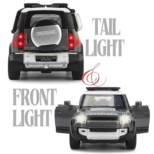Image of 1:32 Scale Land Rover Defender Model Car - Exclusive Alloy Metal Pullback Toy with Openable Doors, Lights, and Music