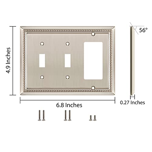 Image of Henne Bery Sunken Pearls Heavy Duty Decorative Wall Plate Switch Plate Outlet Cover (Double Toggle /Single Decorator, Satin Nickel)