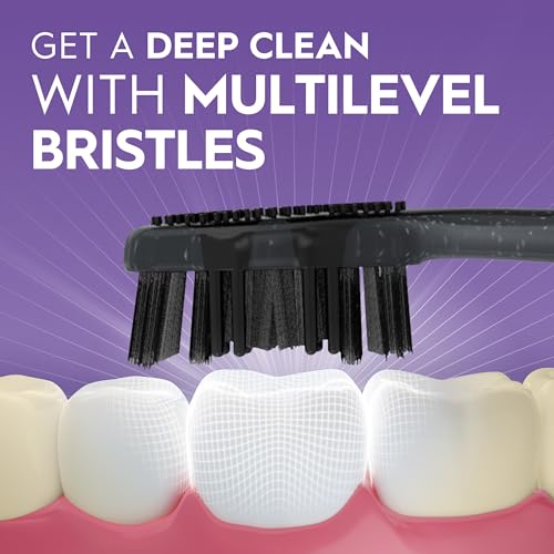 Image of Oral-B 3D White Charcoal Toothbrush, 2 Count Soft Manual tootbrush Pack, Whitens Teeth, removes Plaque and Stains, Tongue Scraper Tooth Brush (Pack of 3)