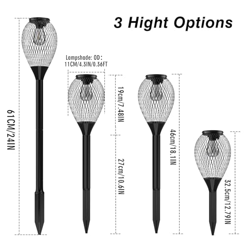 Ortiny Solar Lights Outdoor Garden, 4 Pack Solar Garden Lights Upgraded Warm White Solar Powered Waterproof IP65 Auto On/Off Garden Decorative Solar Stake Lights for Patio, Yard, Pathway, Lawn