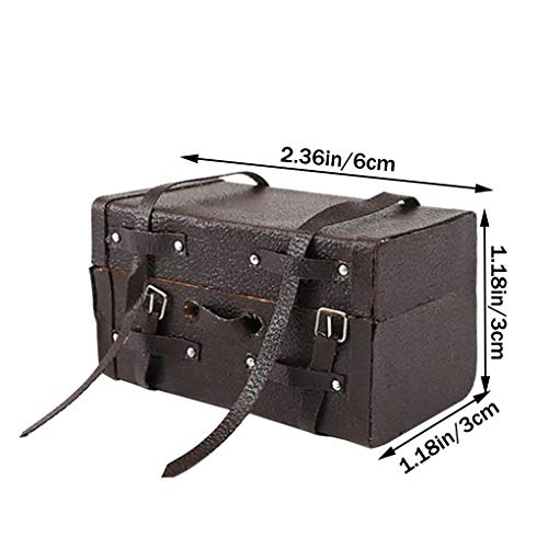 1:12 Puppenhaus Miniatur aus Leder aus Holz Trunk mit Riemen und Schnallen Minipuppen Zubehör Möbel Ausstattungen – Bild 5