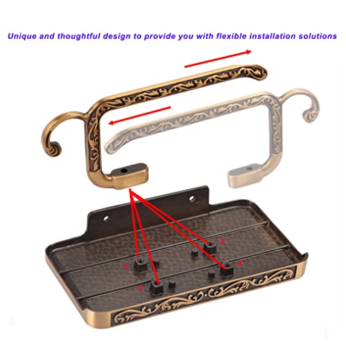 Sdh Antique Brass Toilet Paper Holder With Shelf Space, Aluminum Wall Mount Toilet Tissue Holder With Cell Phone Storage And Hook -Bathroom Toilet Paper Holder Modern Style & Rustproof #TOP2