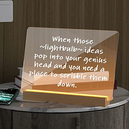 Light Up Clear Dry Drase Board 13 x 9 inch with 5 Markers, Acrylic Lighting Message Memo Note Board for Home/Office/Kitchen/Bedroom