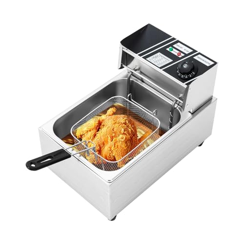 RjcdOPL Freidora eléctrica de acero inoxidable 6L 2500W, temperatura ajustable sin cojinetes 60 a 200 ℃, termostato automático, protección contra sobrecalentamiento, impermeabilidad IPX3, para