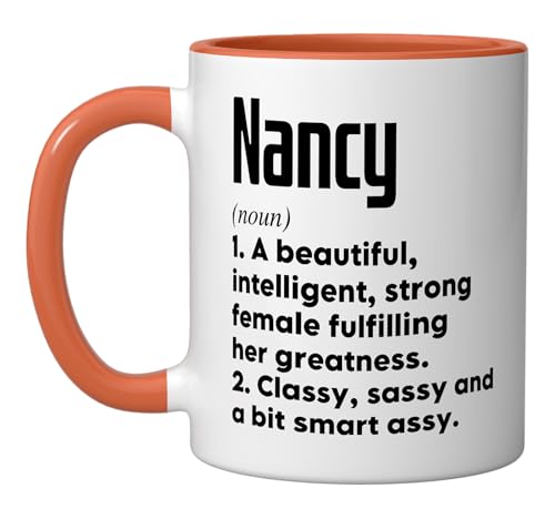 Taza de cerámica personalizada Nancy naranja/blanco miniatura 1