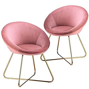 BlueOcean Furniture Set van 2 fluwelen eetkamerstoelen, gestoffeerd, roze, toonbank, woonkamer, accent, gevoerde stoelen…