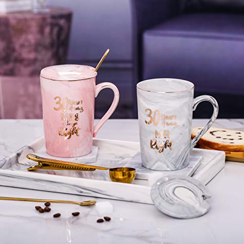 ShinnyWis 30th Gifts for couple,30th Wedding Gifts Anniversary, 30 Year Parents Gifts For 30th Anniversary for Husband, Wife Happy Couples, for Men and Women - 14oz Coffee Mug Set