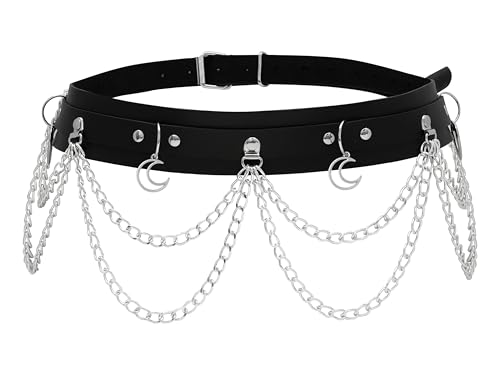 Sacina Crescent Moon Black PU leather Belt, Emo Punk Grunge Goth Belt, Gothic Punk Accessories