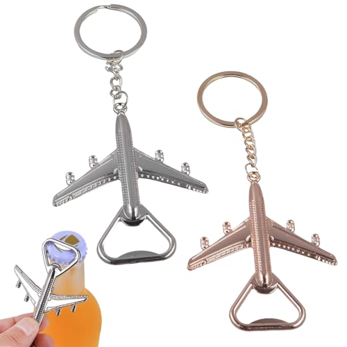 KIRZAX 2pcs Abrebotellas & Llavero Avión, Portafortuna de Viaje, Decoración para Fans de Aviones, Regalo de Cumpleaños para Veteranos, Pilotes & Amantes del Viaje