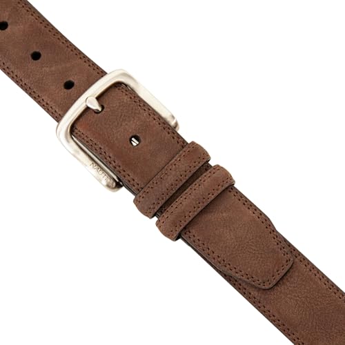 Image of Nautica Men's Casual Leather Belt | Everyday | Classic | Pants | Jeans | Khakis | Chinos | Metal Buckle