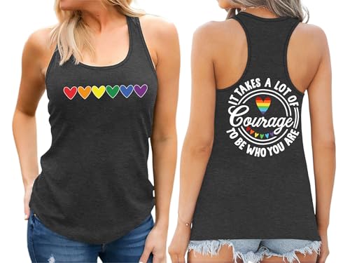 Image of Ithalt Pride Tank Top for Women LGBT Rainbow Flag Shirt Love Heart Graphic Tee Lesbian Gay Pride Sleeveless Vest