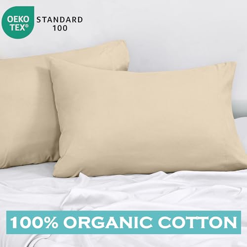 Image of ROYALE LINENS 300 Thread Count 100% Long Staple Combed Cotton Pillowcases Set of 2 - Ultra Soft - Queen Bed Pillow Cover - 20 inchx30 inch - Breathable, Cool & Crisp Percale Cream Pillow Cases (Queen, Cream)