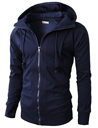 H2H Mens Lightweight Thin Zip-Up Hoodie Jacket with Plus Size Navy US XL/Asia XXXL (KMOHOL019)