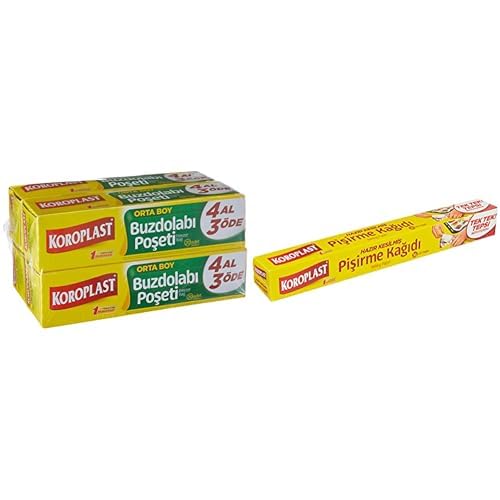 Koroplast Orta Boy 80'li 4 Al 3 Öde Buzdolabı Poşeti (4 x 20 Adet) ve Koroplast Hazır Kesilmiş 16 Adet Pişirme Kağıdı (1 x 16 Adet)