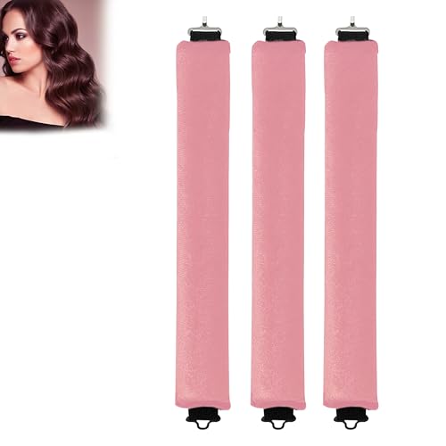 Image of GLUN Non-Damaging Hair Curling Strips, 3 Counts Piink Colour, Hair Curler with Hook, for All Hair Types, Overnight Curler for Beautiful Natural Wave Texture