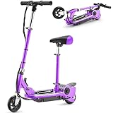 Zupapa Electric Scooter with Seat for Kids Ages 6-12, 6' Pneumatic Tire, Up to 10 mph and 70 min Ride Time, for Riders up to 155 lbs, Removable Seat 2 Riding Styles Purple