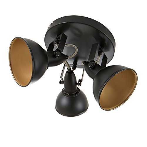 BRILONER - Deckenlampe, Deckenleuchte, Rondell 3 Dreh-und Schwenkbaren Spots Im Retro/Vintage Design, D: 21 cm Metall E14, Schwarz-gold 21 x 15.6 cm
