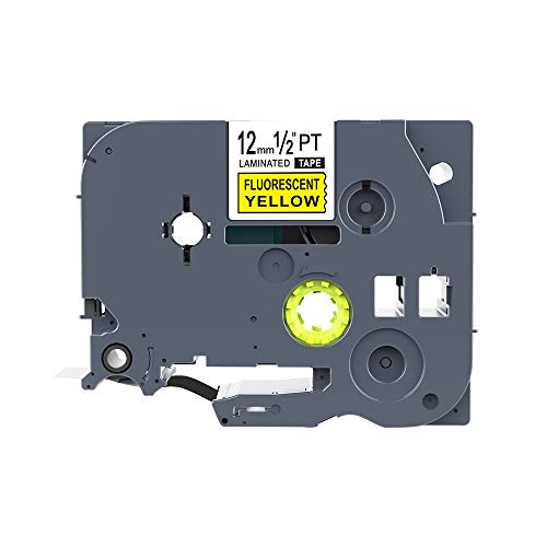 Ruban TZe C31 haute visibilité jaune fluo 12mm laminé résistant