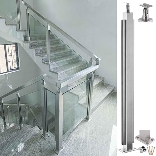 Poteau garde-corps verre inox argent 90 cm avec supports fixation