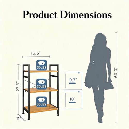 Image of HealSmart 3 Tier Bookshelf, Free Standing Book Shelf Home Office Bookcase Shelf Storage Organizer for Bedroom, Bathroom, Living Room, Office, Balcony, Wood