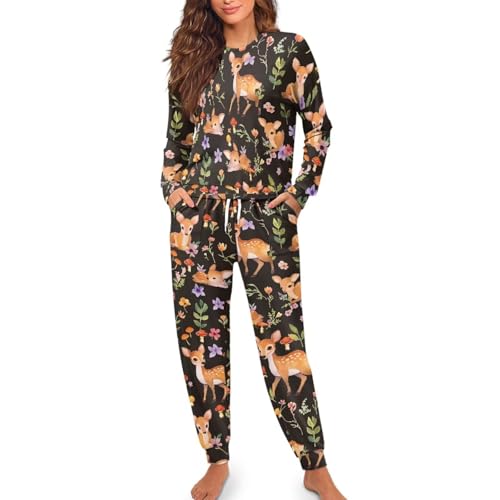 Image of Women's Pajamas Set Soft 2 Piece Loungewear Long Sleeve Pj Set Matching Sleepwear with Pockets for Women Plus Size
