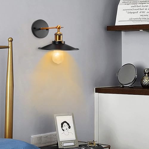 Image of Black Vintage Wall Sconces Light, Industrial Adjustable Vintage Wall Sconce, E27 Lamp Holder (Without Light Source) Oil Rubbed Bronze Wall Sconce for Bedroom Living Room Reading Kitchen (22cm Shade)