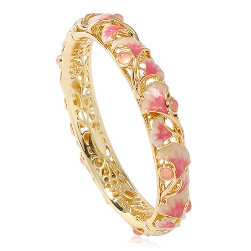 Xdyyjrasa Brazalete Hecho a Mano de Hoja de Ginkgo Cloisonne, Pulsera de Esmalte Vintage para Mujer, joyería chapada en Oro de aleación de Zinc