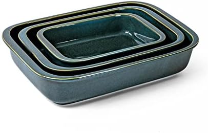 UNICASA Baking Dish Set of 3, Ceramic Casserole Dishe Set, Deep Lasagna Pans 9 x 13 In, Oven Safe Bakeware Set, for Kitchen Cooking, Cake, Banquet and Dinner (Green)