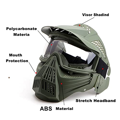 Airsoft Mask Tactical Masks Full Face with Lens Goggles Eye Protection for Halloween CS Survival Games Shooting Cosplay Mask（Green/Clearlens） - Thumbnail 3