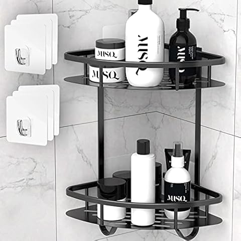 Soft digits Shower Caddy Corner, 2 Tiers Shower Organizer No Drilling Shower Shelf with Hooks Rustproof Wall Mounted Shower Organizer for Inside Shower Bathroom Storage Shampoo Holder Cover