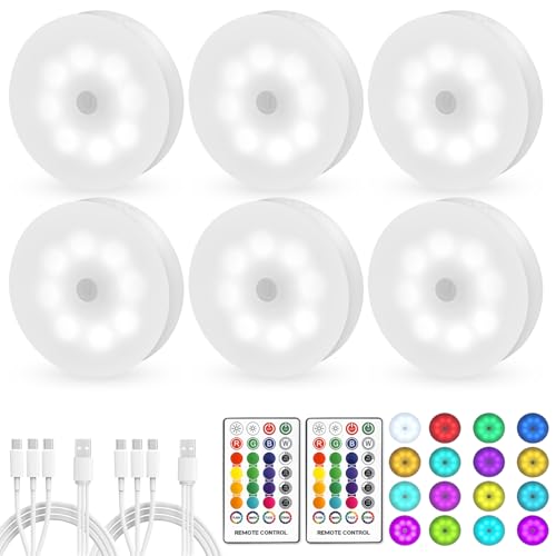 Led Puck Lights with Remote Control 16 Color Changeable USB Rechargeable LED Night Light Battery Operatedfor,Closet,Bedroom Wall,Under Cabinet,Party,Halloween Decoration,with Dimmer and Timer?6 Pack?
