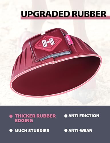 Image of Harrison Howard Rubber Bell Boots for Horses, Hoof Overreach Protection for Horses, w /Upgraded Leather Touch Tape