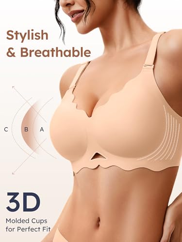 Image of Wireless Jelly Bras for Women No Underwire - S-2XL Seamless T-Shirt Bra with Support Full Coverage Comfort Bralette, Black+Skin, S