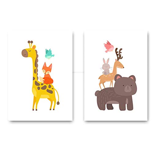 Toile Girafe et Ours Haute Qualité | Toile Étanche Déco Chambre Bébé 50x70